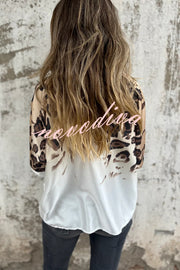 Classic Wild Satin Gradient Leopard Print Loose Short-sleeved Blouse