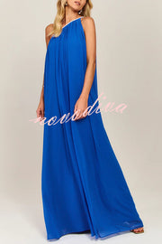 Elly One Shoulder Rhinestone Details Removable Belt A-line Maxi Dress