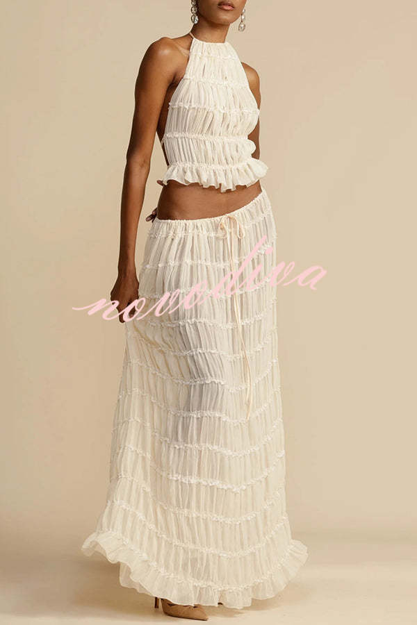 Versatility and Vintage Charm Pleated Drawstring Waist Tiered Maxi Skirt