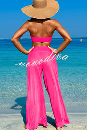 Solid Color Loose Metal Buckle Beach Pants