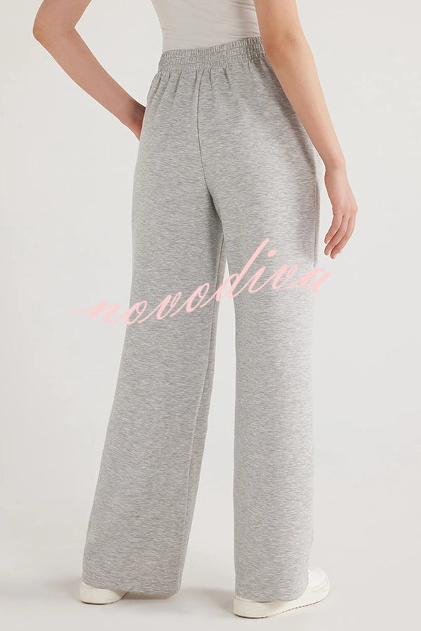 Weather Gets Cold Solid Color V-neck Top and Elastic Waist Pocketed Lounge Pants Set