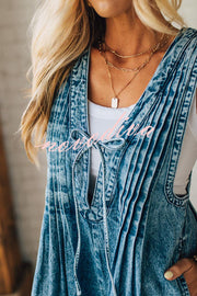 Fashionable and Casual Sleeveless V-neck Lace-up Loose Pocket Jumpsuit