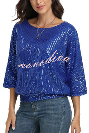 Solid Color Sequined Loose Round Neck Casual Top