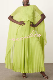 Spring Whispers Chiffon Pleated Wide Sleeve Volume Maxi Dress