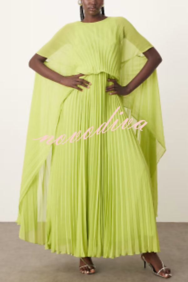 Spring Whispers Chiffon Pleated Wide Sleeve Volume Maxi Dress
