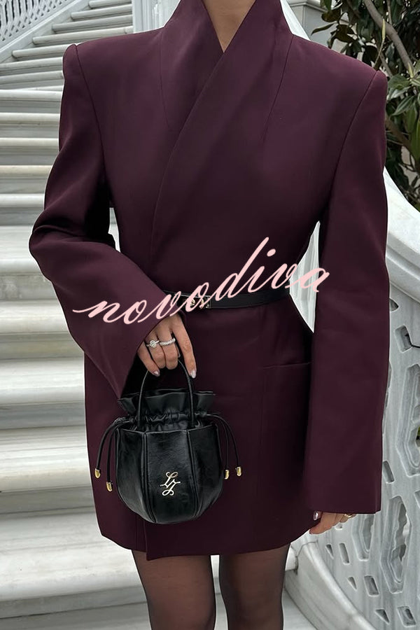 Solid Color Lapel Long Sleeve Casual Pocket Long Blazer