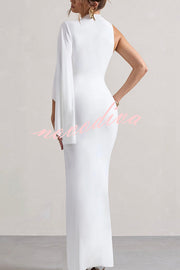 Ready When You Are High Neck One Ruffle Sleeve Maxi Dress