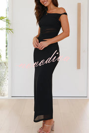 Solid Color Mesh Splicing Waist-baring Slim Maxi Dress