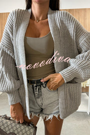 Solid Color V-neck Long-sleeved Casual Knitted Cardigan