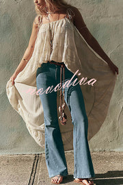 Petrova Textured Fabric Slip High Low Midi Tank and Drawstring Wasit Bubble Shorts Set