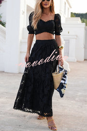 Romance Me Floral Embroidered Lace High Rise A-line Maxi Skirt