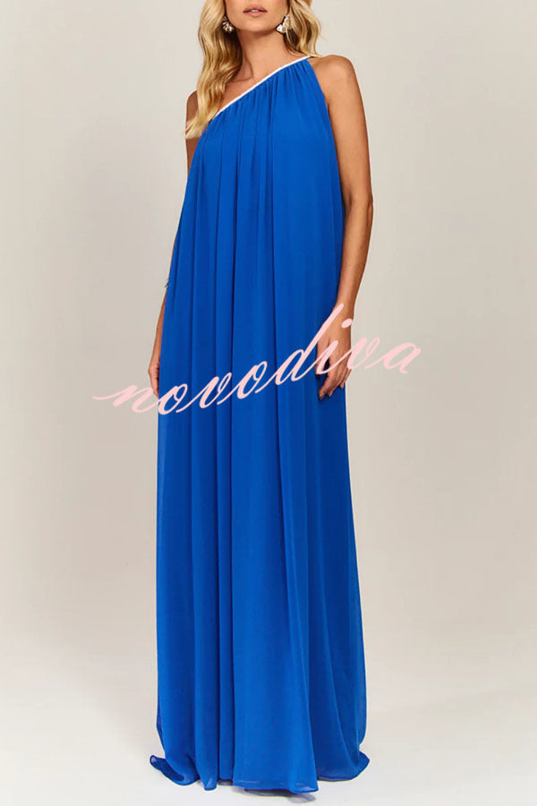 Elly One Shoulder Rhinestone Details Removable Belt A-line Maxi Dress