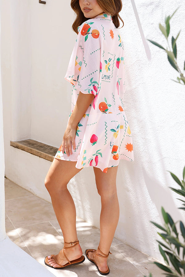 Sunshine Days Unique Print Button Loose Shirt Romper