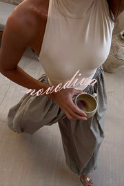 Fashion Plaid Print Elastic Waist Pocket Loose Wide-leg Pants