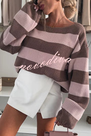 Fashion Striped Loose Long-sleeved Crew Neck Knitted Sweater