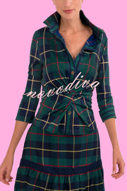 Embrace The Festival Plaid Twist Half Sleeve Shirt and Elastic Waist Pencil Pants Set