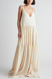 Beach Day Linen Blend Back Tie-up A-line Layered Maxi Dress