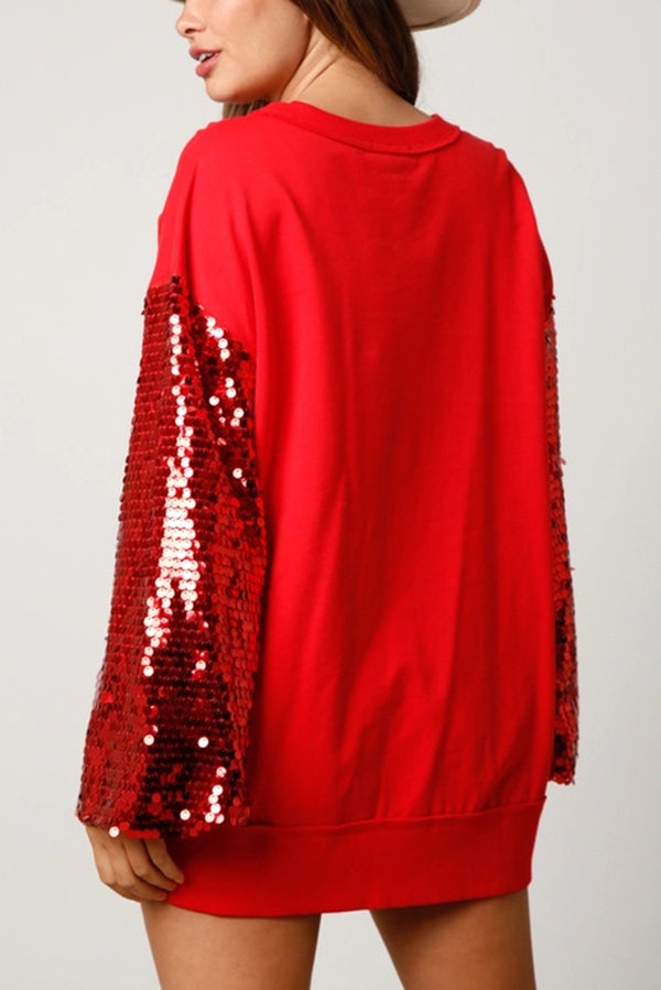 Christmas Sequin Patchwork Long-sleeved Loose Sweatshirt