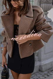 Fashionable British Lapel Long Sleeve Crop Jacket