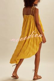 Petrova Textured Fabric Slip High Low Midi Tank and Drawstring Wasit Bubble Shorts Set