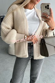 Solid Color V-neck Long-sleeved Casual Knitted Cardigan