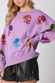 Halloween Skull Sequin Loose Casual Sweatshirt