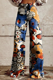 Beautiful Unique Print Button Pocket Wide Leg Pants