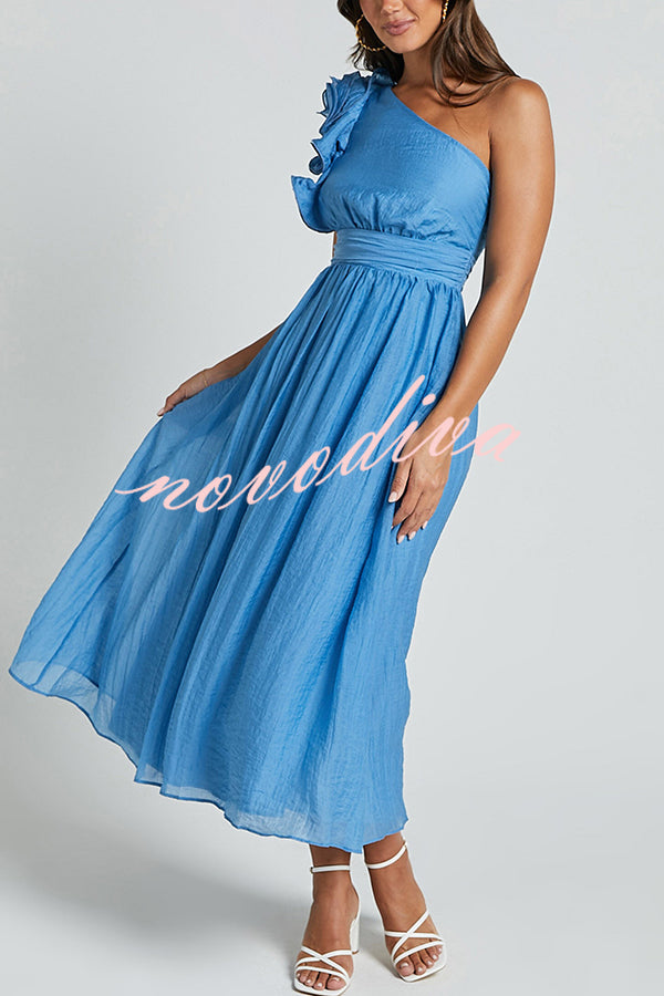 Romantic Seaside One Shoulder Frill Detail Sleeve Layered Midi Dress