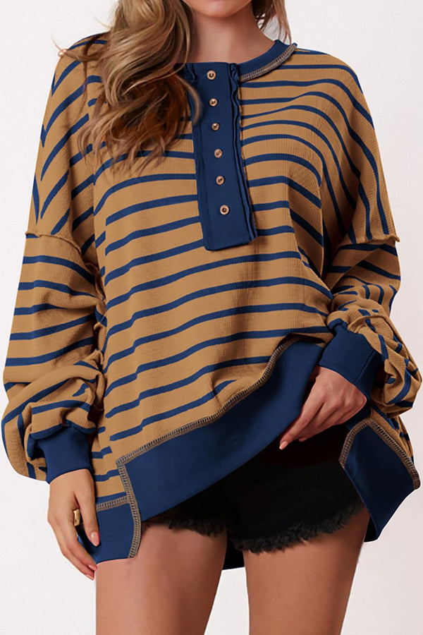 Fashion Striped Print Loose Casual Long-sleeved Top