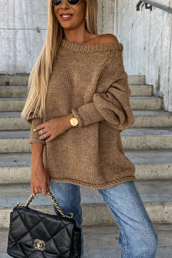 Casual Street Atmosphere Knit Wide Neck Loose Sweater