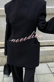 Solid Color Lapel Long Sleeve Casual Pocket Long Blazer