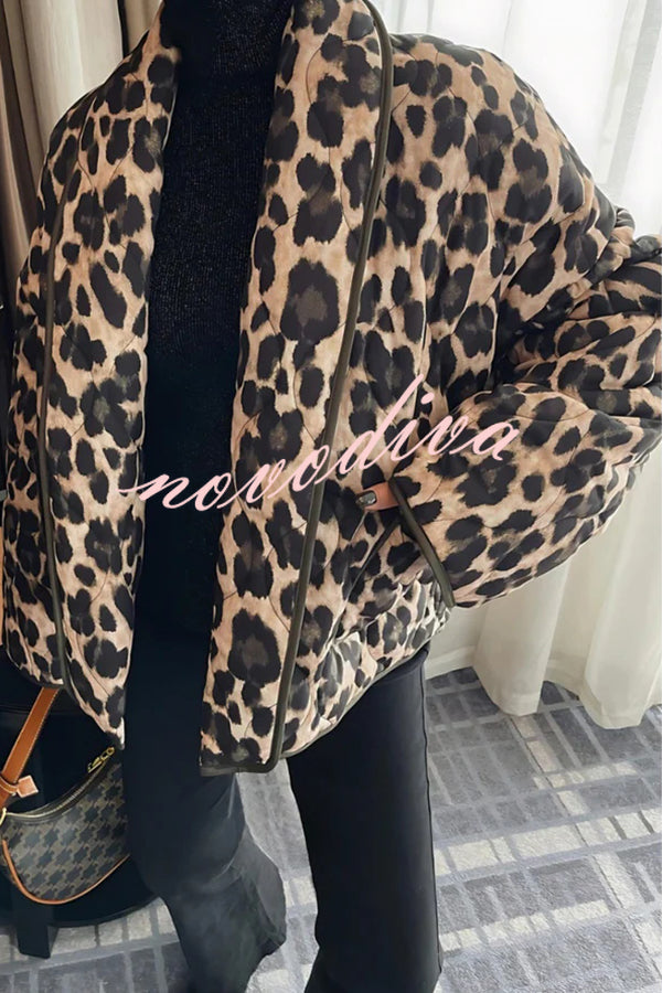 Leopard Print Loose Lapel Pocket Jacket