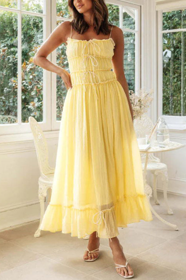 Beautiful Strappy Pleated Paneled Strap Maxi Dress