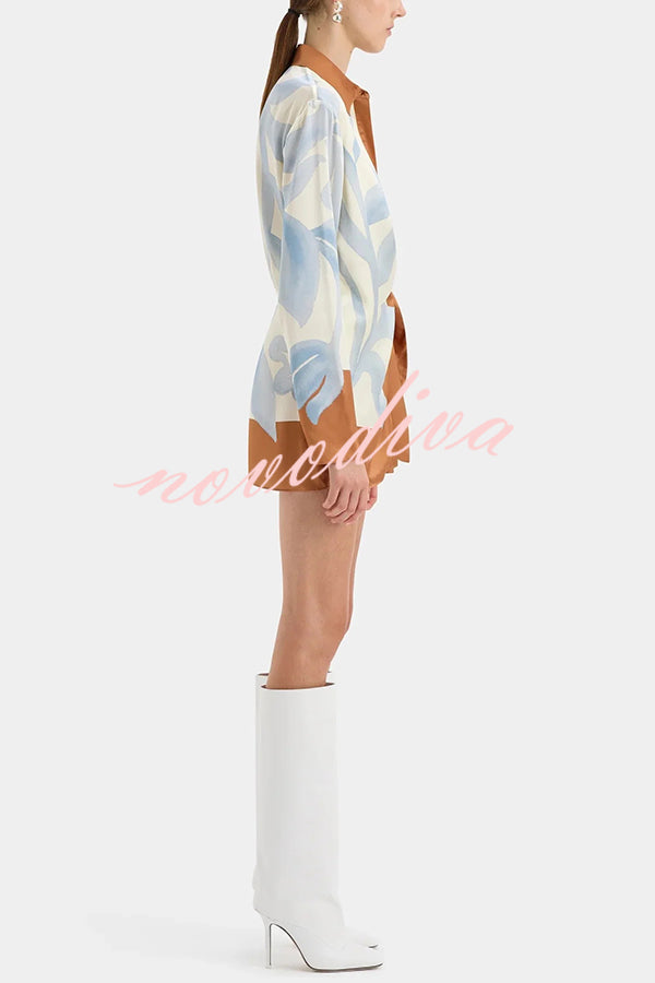 Lake Days Satin Colorblock Unique Print Tie-up Shirt Mini Dress