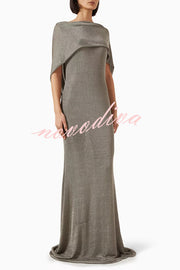 Fit and Elegance Fine Shimmering Fabric Open Cowl Back Draped Neckline Maxi Dress