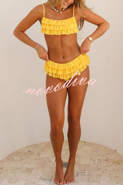Sweet Summer Mood Tiered Ruffle Design Stretch Bikini Swimsuit