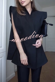Fashionable Pioneer Stand V-neck Split Sleeve Loose Blazer