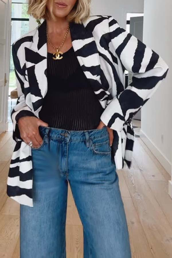 Breath of Freedom Animal Print Button Up Long Sleeve Lapel Loose Blazer