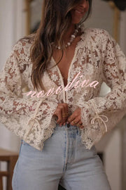 Fashion Hollow Lace Casual Long-sleeved Shirt