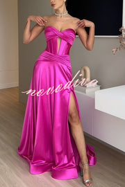 Emiliana Satin Twist Bust Cutout Corset Slit Prom Maxi Dress