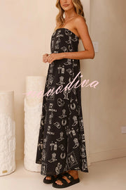 Unique Print Strapless Open Back Full Hem Maxi Dress