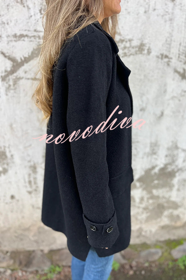 Solid Color Casual Lapel Long Sleeve Loose Woolen Jacket