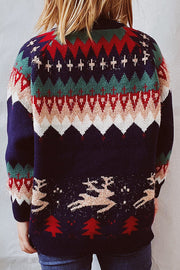 Christmas Pattern Knitted Crew Neck Long Sleeved Sweater