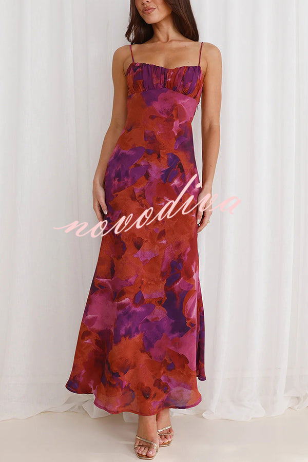Fashion Tie-dye Backless Suspender Holiday Maxi Dress