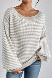 Fashion Striped Loose Long Sleeve Round Neck Knitted Sweater