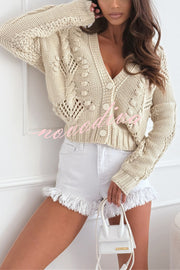 Fashion Hollow Long Sleeve V-neck Button Loose Knitted Cardigan