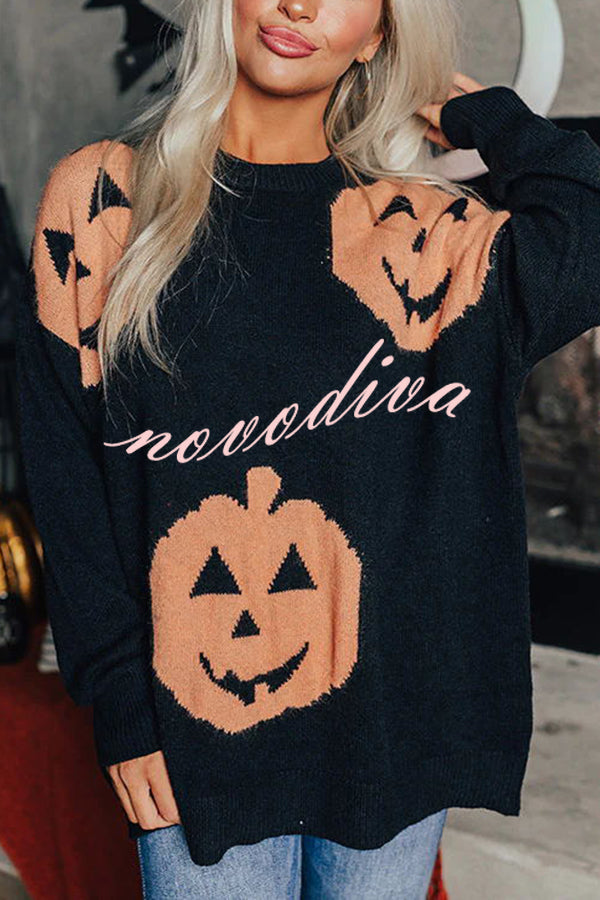 Hey Pumpkin Knit Loose Pullover Halloween Sweater