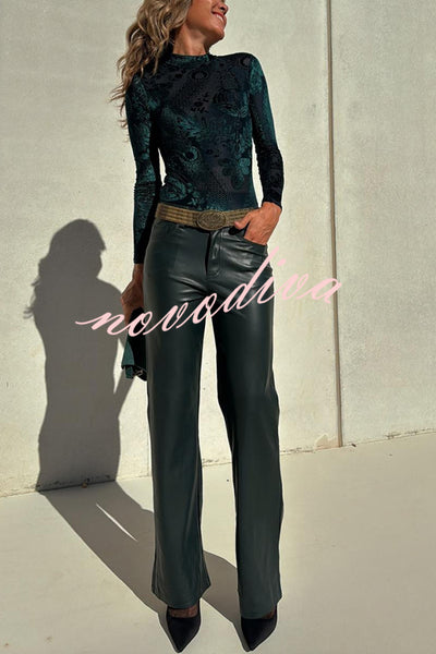 Stylish Faux Leather Pocketed Straight Stretch Pants