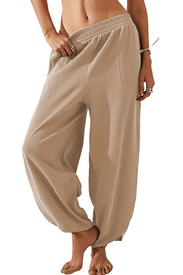 Solid Color Casual Elastic Waistband Wide-leg Pants
