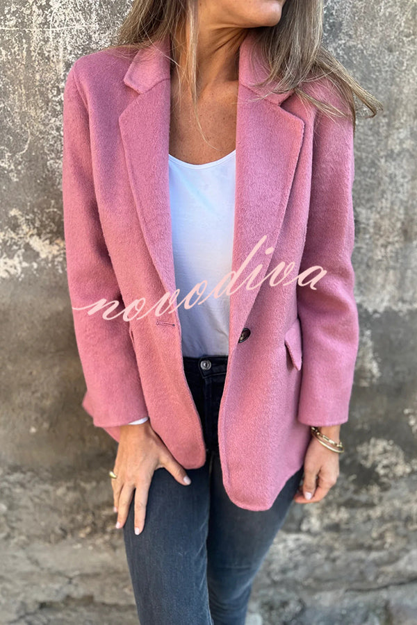 Daytime Perfection Faux Wool Lapel Button Relaxed Blazer